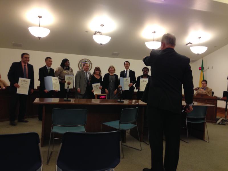 The City Council Transportation Committee honors LADOT employees at a routine meeting Wednesday, Feb. 11, 2015, in Los Angeles, California. A lack of a quorum threatened to postpone a decision moving the parking ordinance to general council. (Neon Tommy/Giovanni Moujaes).