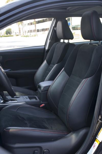 The power-adjustable front seats are clad in leather and Toyota's Ultrasuede trim. (Amou "Joe" Seto/Neon Tommy)