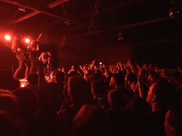Miss May I commands the crowd, hands in the air. (Carson Beck / Neon Tommy) Miss May I commands the crowd, hands in the air. (Carson Beck / Neon Tommy)
