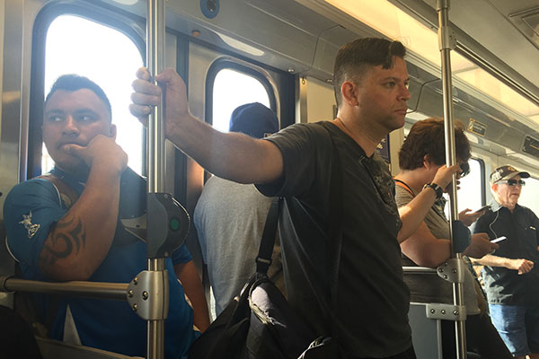 Hernandez on train. (Anne Branigin/Neon Tommy)