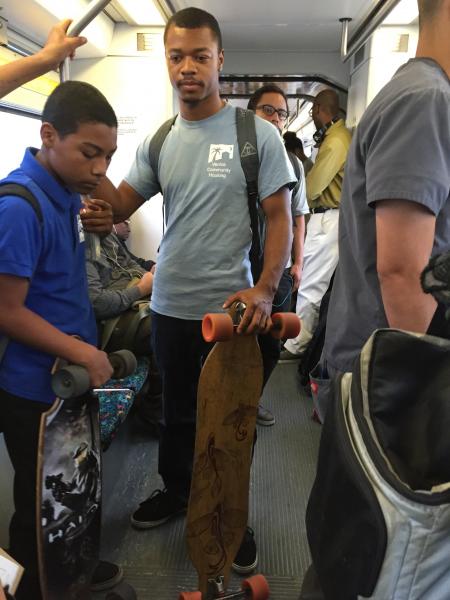 Vaughn boarding at the Harbor Freeway Station (Tashina Fleming/Annenberg Media). Vaughn boarding at the Harbor Freeway Station (Tashina Fleming/Annenberg Media).