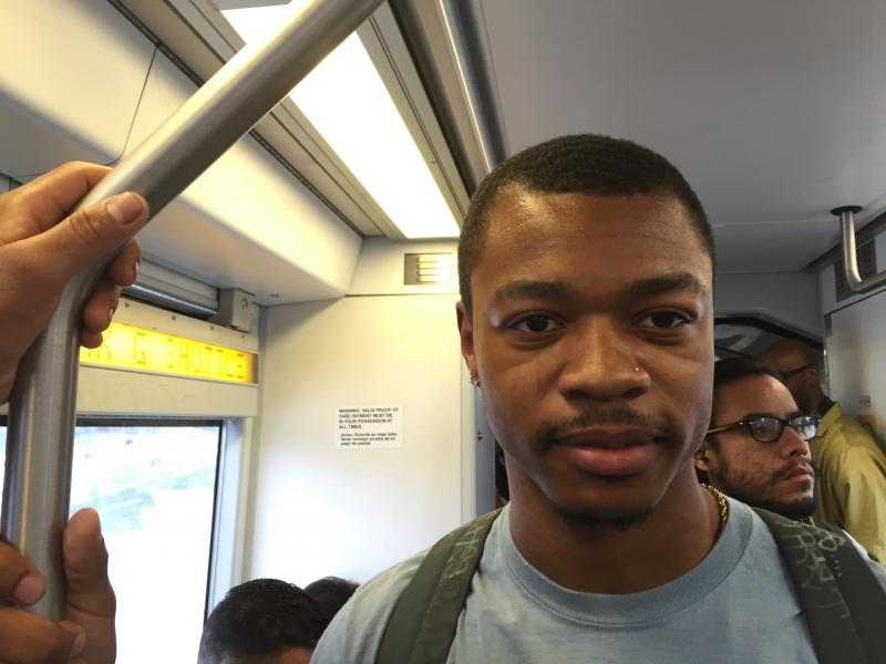 Vaughn rides the green metro line to work in Venice (Tashina Fleming/ Annenberg Media). Vaughn rides the green metro line to work in Venice (Tashina Fleming/ Annenberg Media).