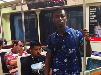 Daniel Egwurube rides the Red line (David Merrell/Annenberg Media)