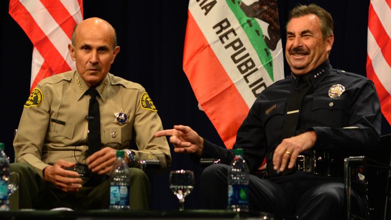L.A. County Sheriff Lee Baca and City of L.A. Police Chief Charlie Beck discuss human trafficking at the University of Southern California on Friday, Nov. 16. (Alan Mittelstaedt) L.A. County Sheriff Lee Baca and City of L.A. Police Chief Charlie Beck discuss human trafficking at the University of Southern California on Friday, Nov. 16. (Alan Mittelstaedt)