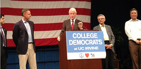 From left to right, Raul Ruiz, Scott Peters, Bill Clinton, Alan Lowenthal and Mark Takano.(@chief_chris/Instagram)