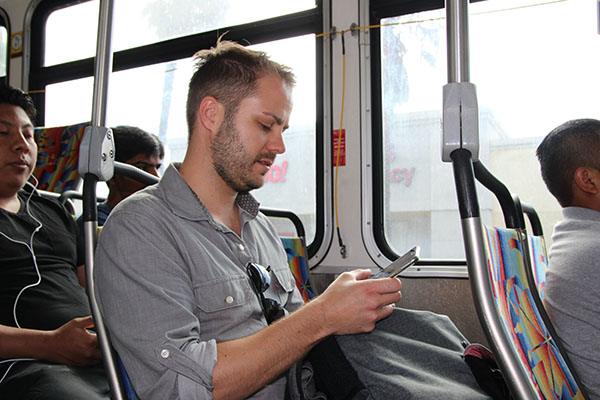 The German Native rides the 720 bus to work at Demand Media in Santa Monica, Calif. (Ivana Nguyen/ Neon Tommy)