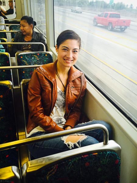 Amanda Rose Eighner riding on the Green Line Metro (Desiree Desario/ Annenberg Media)