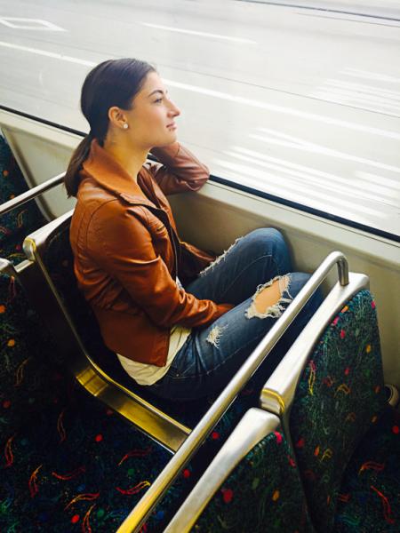 Amanda Rose Eichner riding on the Green Line Metro (Desiree Desario / Annenberg Media)