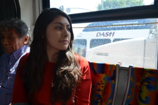 Selene Barriga looks out the window while riding the Metro. (Neha Wadekar/ Annenberg Media)
