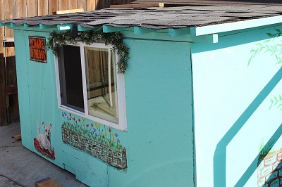 Romero's tiny house, now in storage behind a home in San Pedro (Kevin Walker/ Annenberg Media