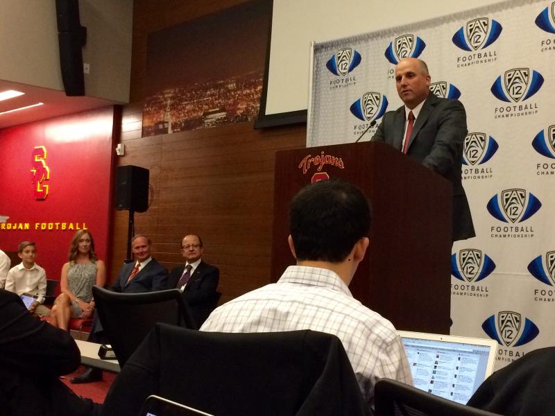 New head coach Clay Helton happily accepts the challenge of leading Trojan Football to future victories. (Madeline White/Annenberg Media)