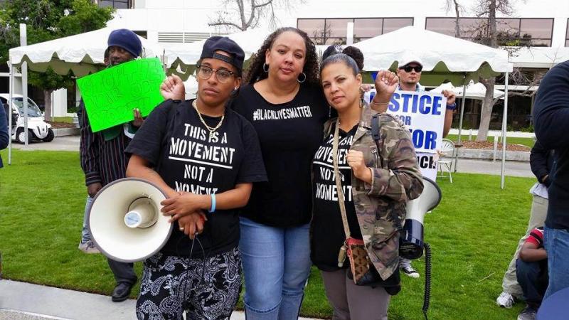 Jasmine Richards, Dawn Modkins and Melina Abdullah (L - R) at a Black Lives Matter event (courtesy of Shamell Bell)