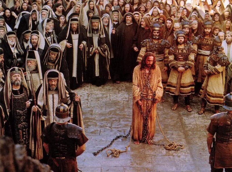 Jesus Christ (Jim Caviezel) in trial before the Roman Empire (Newmarket Films).