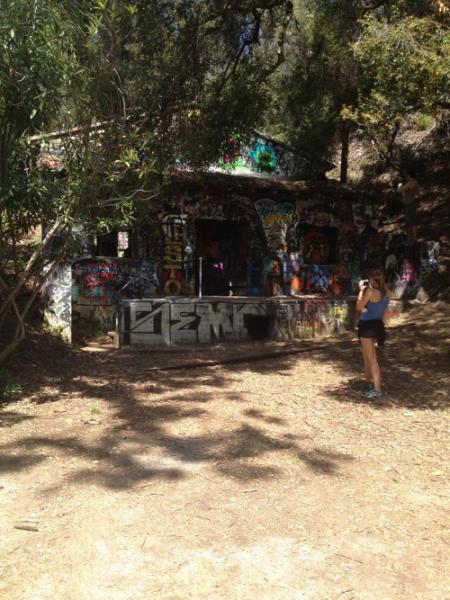 Front of the bunker covered in graffiti (Danielle Tarasiuk).