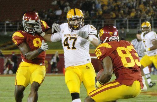 Saturday's USC-ASU contest is sure to be a hard-fought battle. (Shotgun Spratling/Neon Tommy)