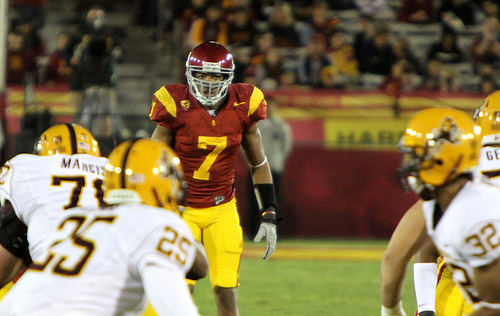 T.J. McDonald has made a series of huge plays for the Trojans. (Shotgun Spratling/Neon Tommy)