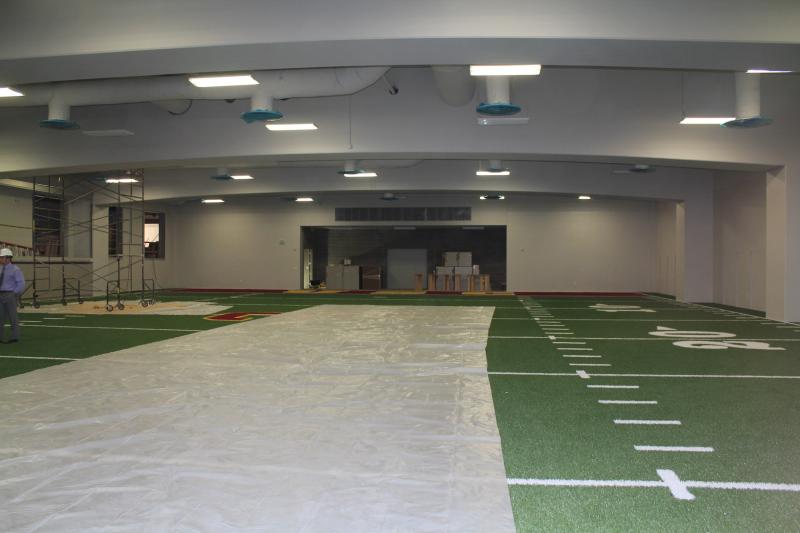 NFL athletes were brought in to test the new turf. (Kate Rooney/Neon Tommy)