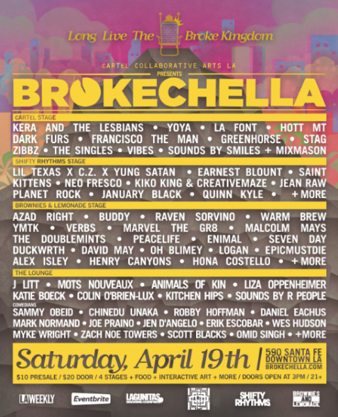 Spread across 4 stages, the Brokechella lineup covers a wide variety of genres. (via Brokechella.com)