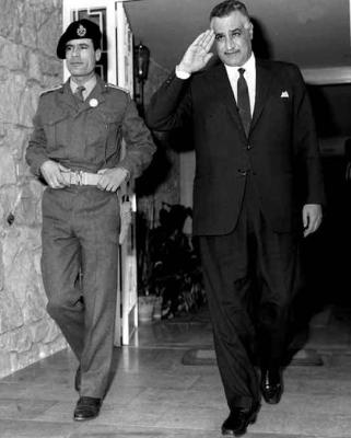 Muammar Gaddafi with Egyptian despot Gamal Nasser in 1969. (Al Ahram, Creative Commons)