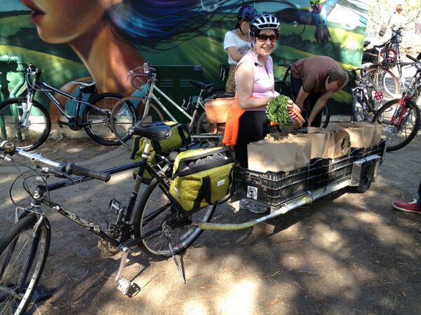 A bicycle with trailer for food stops at one of the map's locations. (RideSouthLA Twitter)