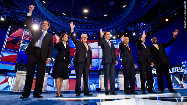 The Republican presidential nominees in a previous debate (CNN)