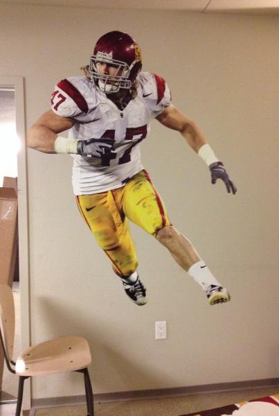 Fathead of Clay Matthews in his USC uniform. (Veronica Werhane/Neon Tommy)