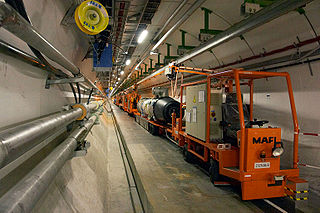 Inside the Large Hadron Collider tunnel. (Wikimedia Commons)