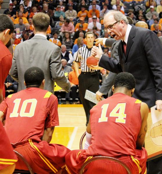 Coach O'Neill addresses his bench.  (Shotgun Spratling / Neon Tommy)