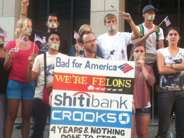 Nick Wagner was arrested at this protest in September at Bank of America.  (Michael Juliani / Neon Tommy)