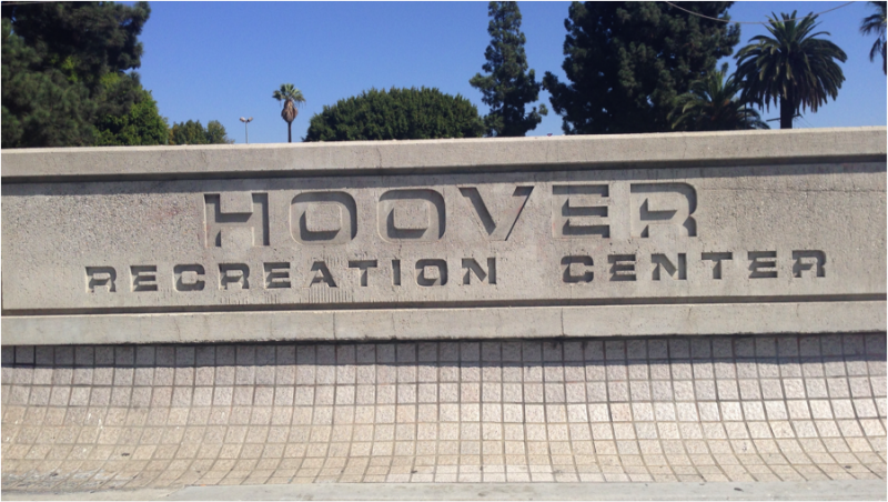 The Hoover Recreation Center is located at the corner of Adams and Hoover in South Los Angeles