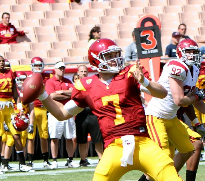 Matt Barkley throws a pass in the 2011 Spring Game. (Shotgun Spratling)