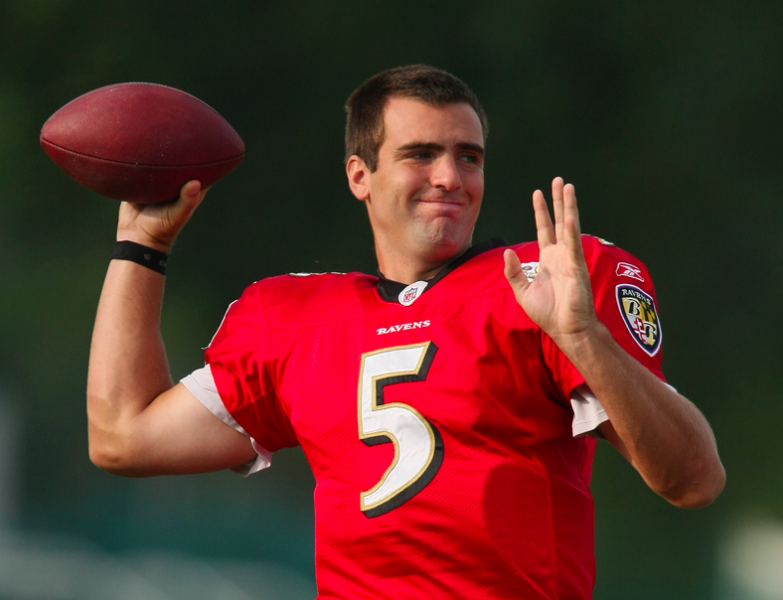 Ravens quarterback Joe Flacco has tied an NFL postseason record with 11 TD passes in these playoffs. (Keith Allison/Creative Commons)