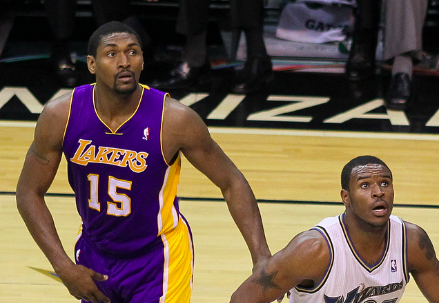 World Peace (15) will have to sit out the Lakers' first-round series, likely against Denver. (Keith Allison/Creative Commons)