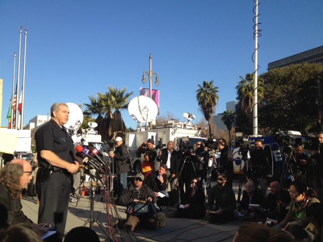 The LAPD briefed the public on status of the Dorner case at a press conference held Wednesday. (Jacqueline Jackson/Neon Tommy)