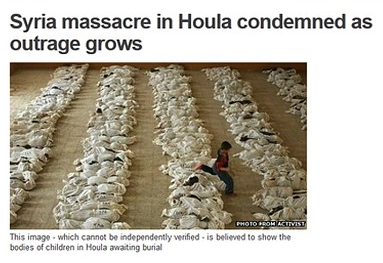 The photo BBC used to accompany its article on the Houla massacre in Syria. The photo is from a massacre in Iraq in 2003. The photo BBC used to accompany its article on the Houla massacre in Syria. The photo is from a massacre in Iraq in 2003.