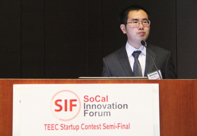 PlusYoou CEO Henry Shi speaks at SoCal Innovation Forum. (Photo by Yifan Zhang)
