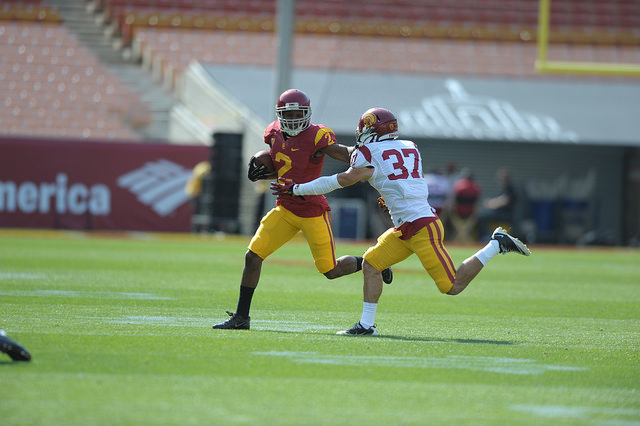 Super-sophomore Adoree' Jackson leads a potent group of skill players (Charlie Magovern/Neon Tommy).