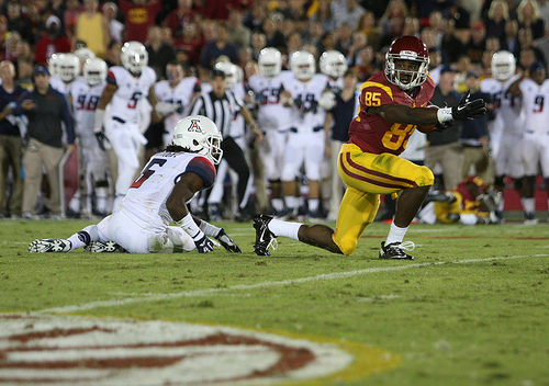 USC's passing game has excelled the last two games, but Notre Dame has a wide array of their own offensive weapons. (Kevin Tsukii/Neon Tommy)