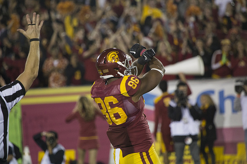 Xavier Grimble's numbers decreased from 2012 as he fought injury, but he's putting his name in the draft. (Matt Woo/Neon Tommy)