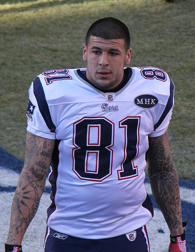 Aaron Hernandez is an extreme case, but he's not alone in football-caused delusion. (Jeffrey Beall/Wikimedia Commons)