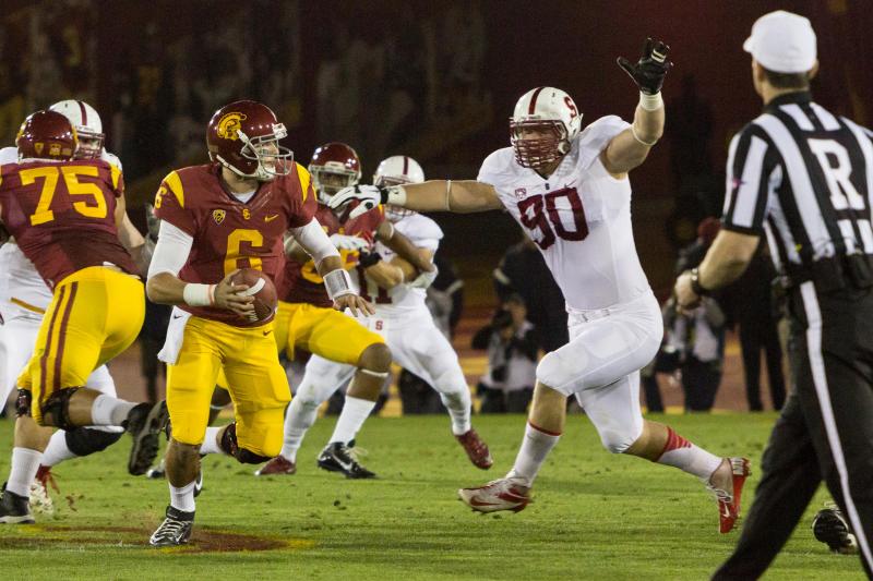 Cody Kessler wasn't always comfortable in the pocket, but made enough plays to pull off the upset. (Benjamin Dunn/Neon Tommy)