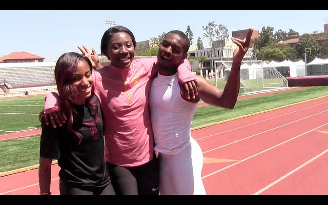 Davis with her track teammates (Neon Tommy/Durga Ghosh)