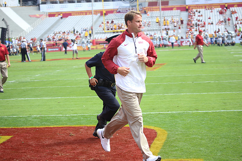 According to Kiffin, the scholarship reductions have changed the way he runs the program. (Matt Woo/Neon Tommy)