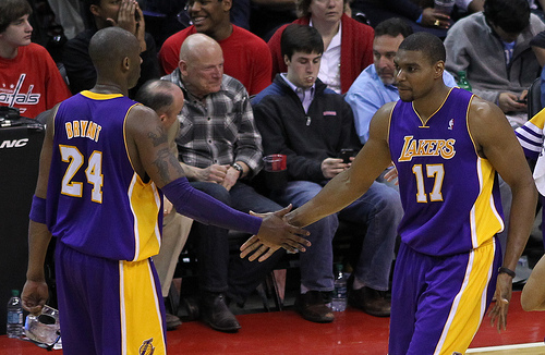 Dwight Howard will be a bit more excited to give Kobe Bryant a high-five this season (Keith Allison/Creative Commons).  