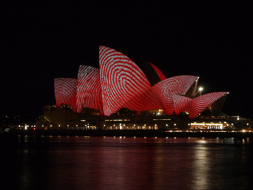 Sydney Opera House lit red for World AIDS Day (photo courtesy of Creative Commons).