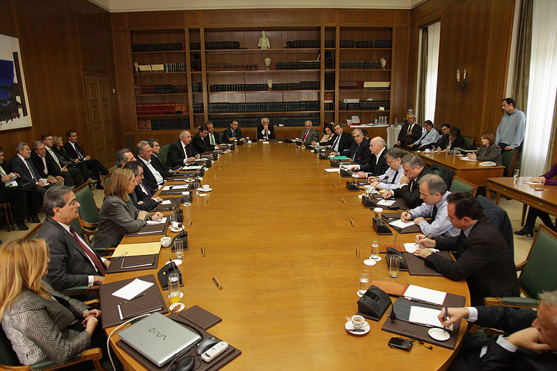 Saved again; Greece's government ministers, shown here in November 2011. (Wikimedia Commons)