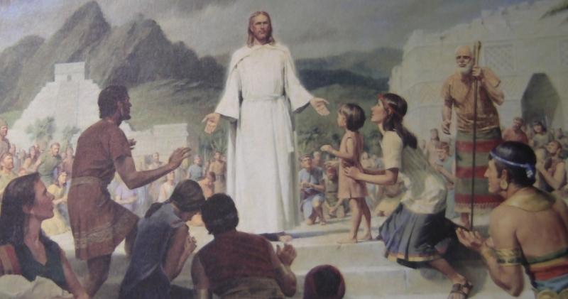 "Christ Visits The Americas," by John Scott. The painting hangs inside most Mormon churches. (Dawn Megli/Neon Tommy)