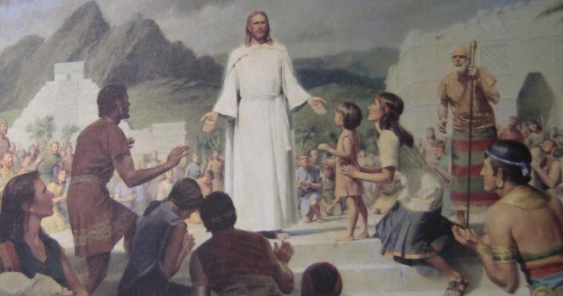 "Christ Visits The Americas," by John Scott. The painting hangs inside most Mormon churches. (Dawn Megli/Neon Tommy) "Christ Visits The Americas," by John Scott. The painting hangs inside most Mormon churches. (Dawn Megli/Neon Tommy)