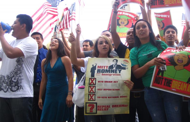 A perfect merging of these groups are DREAMers, shown here at a September rally in downtown L.A. (Danny Lee/Neon Tommy)