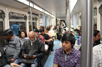 All aboard; riders en route toward La Cienega. (Catherine Green/Neon Tommy)